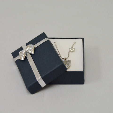 Blue Pendant Box with Silver Bow - JewelryPackagingBox.com